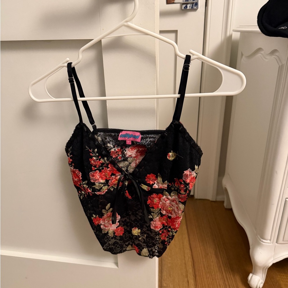 Edikted Black and Red Floral Tank Top